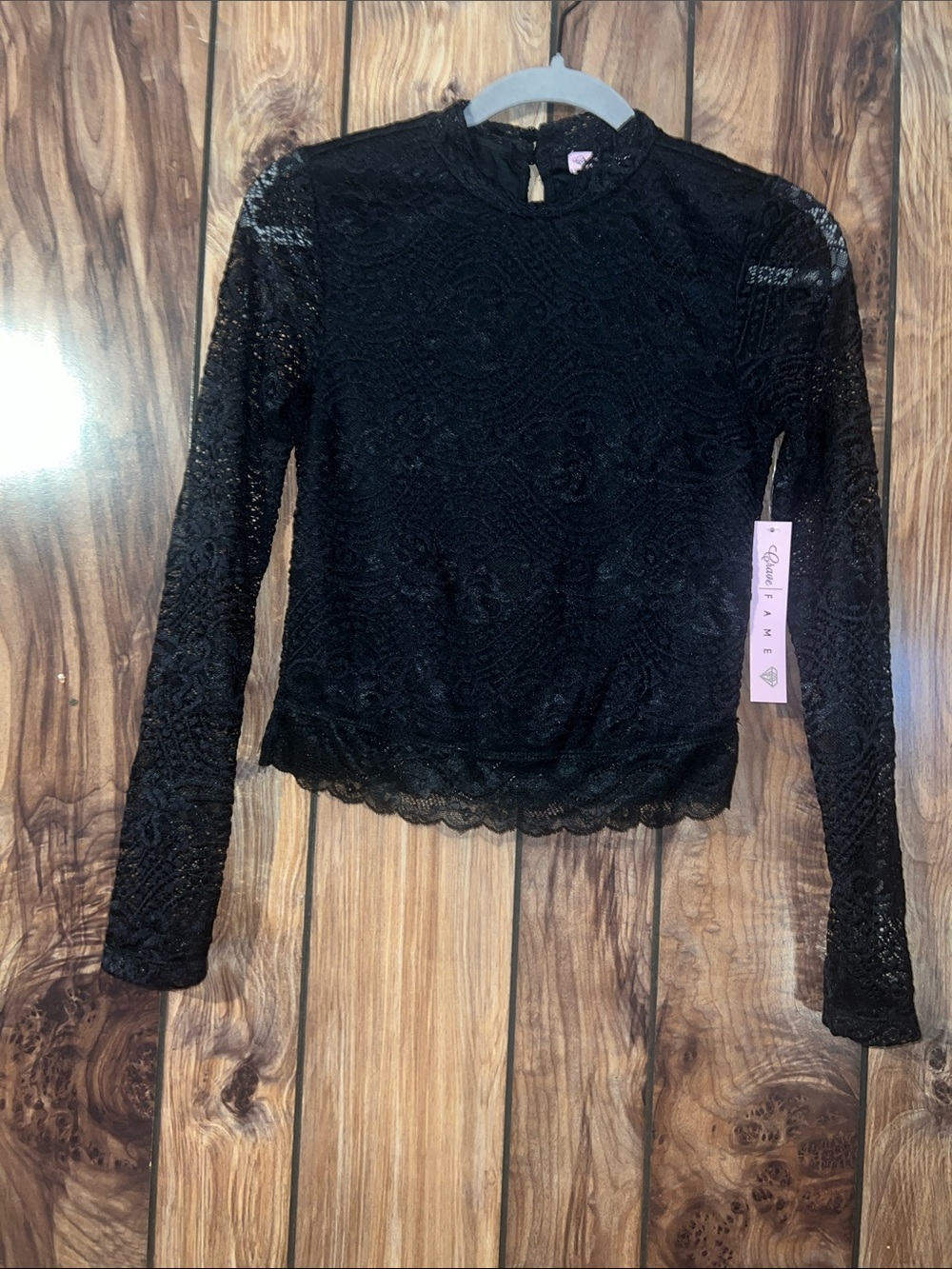 Crave Fame Women's Long Sleeve Lace Details High-Neck blouse. Size M.  NWT.